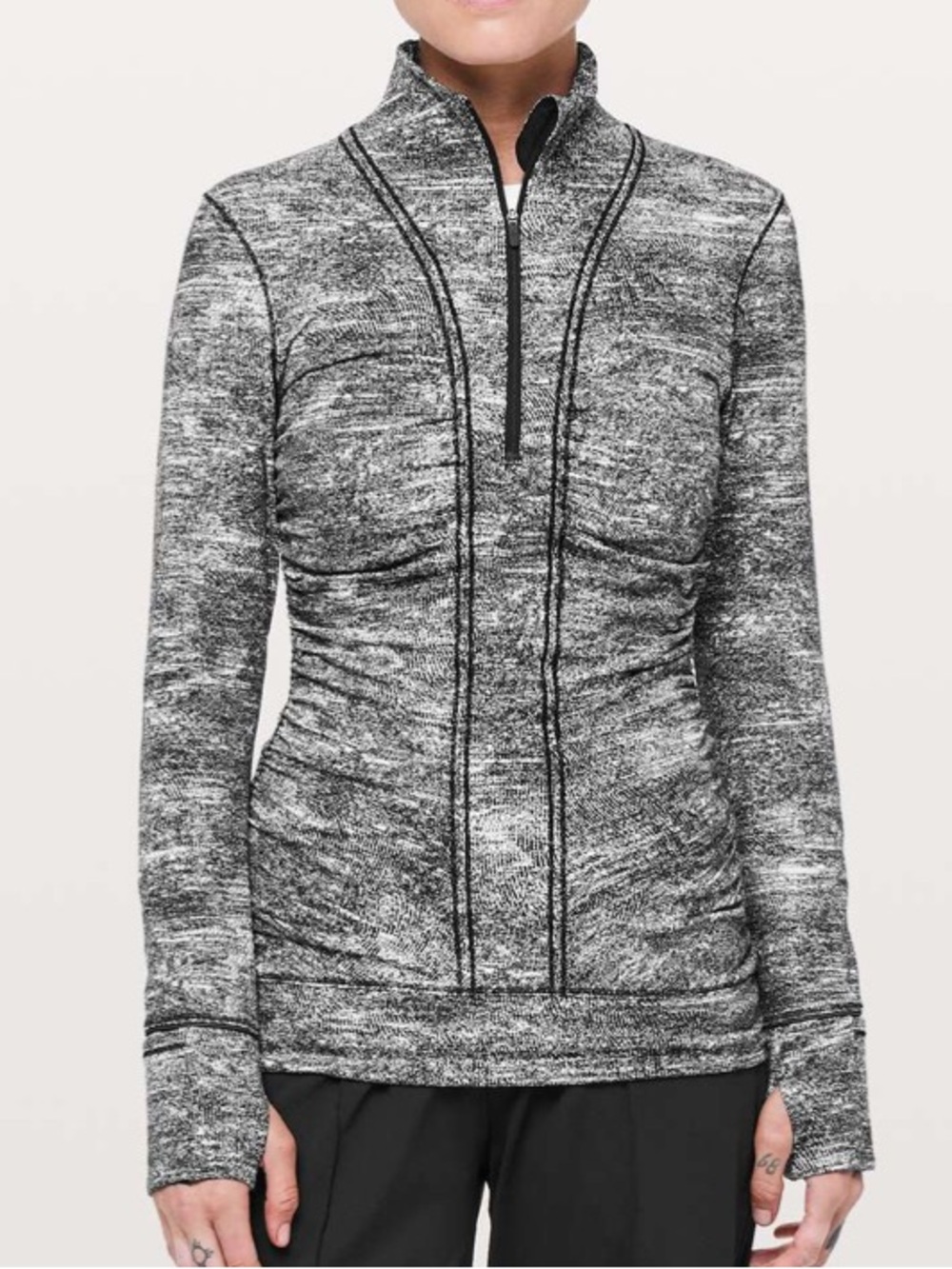 Lululemon Cypress Kiss 1/2 Zip in the Rush Jacquard Black White pattern